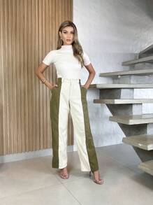Calça Pantalona Pernas Largas Estilosa e Basica com bolso