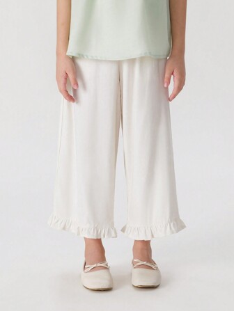 MARC&JANIE Young Girl Fashionable, Sweet, Cool, Loose-Fitting, Straight-Leg Pants With Frill Trimmed Decoration For Summer
