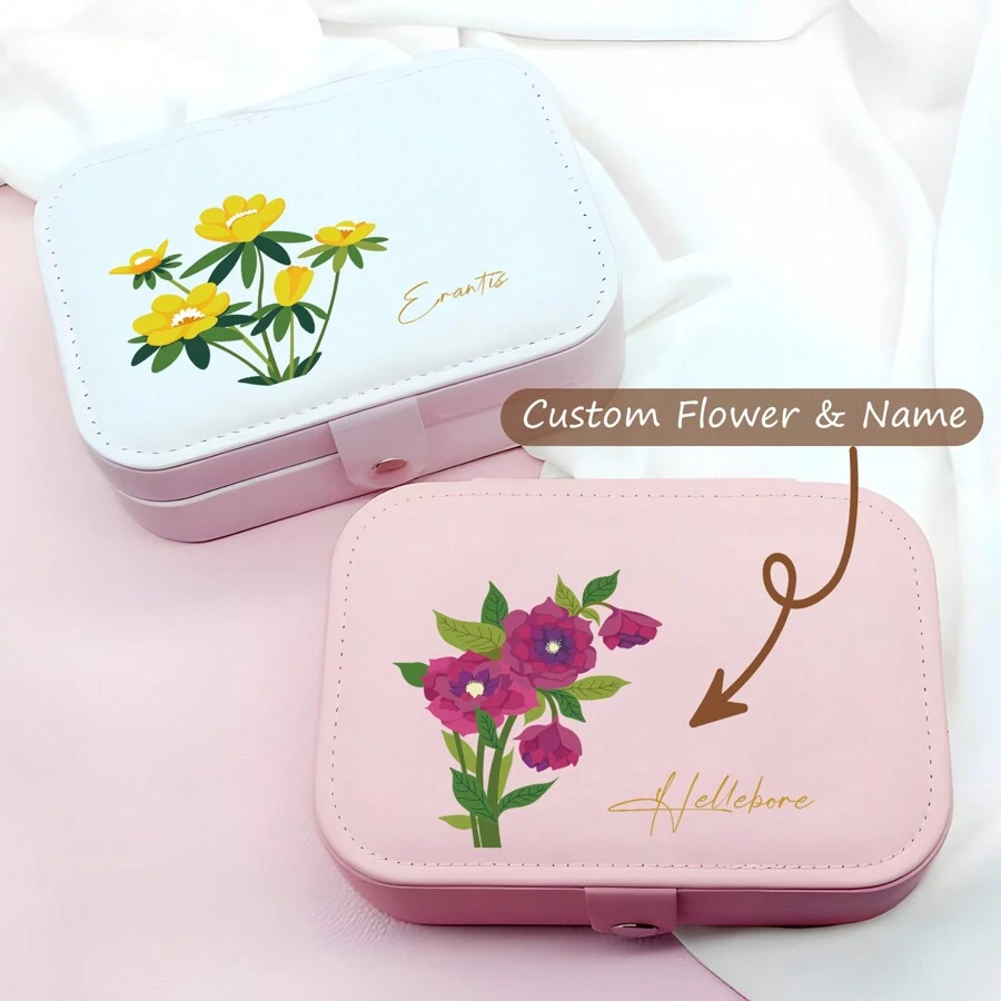 1 pieza Caja de almacenamiento de joyas para mujeres con flores y nombre personalizado, Organizador de joyas personalizado de moda, Regalo perfecto para madre, novia, aniversario.