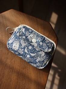 Bolsa de armazenamento de cartão fofo de desenho animado floral feminino multifuncional portátil pequena bolsa de carteira para mulheres carteira mini carteira carteira carteira de moedas