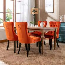 2/4/6 Piece Set Velvet Upholstered Dining Chairs, Wingback  Side Chairs Button Tufted With Solid Wood Legs For Kitchen,Dining Room. - Orange - View 4
