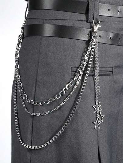 Street 1pc Punk Style Hollow Out Star Decor Pants Chain Women's Multi-Layer Hip-Hop Fashionable Waist Belt Accessory Halloween Summer, School Fall, Autumn, Halloween