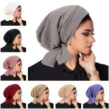 1 pièce Turban musulman avec longue queue et motif de vague de bandeau, bonnet de chimiothérapie pour femmes