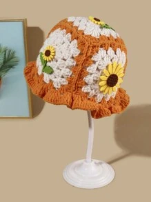 One Fashionable Crochet Hat With 3D Sunflower Flower Embellishment