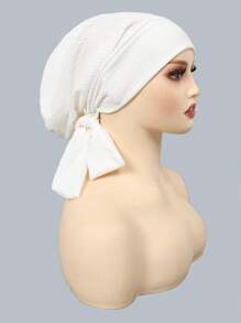 1 pièce Turban musulman avec longue queue et motif de vague de bandeau, bonnet de chimiothérapie pour femmes
