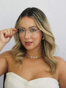 AMIA Armação para Grau Feminino em Metal Redonda com Filtro Azul nas lentes MOD 72603 - Prata - Visão 1