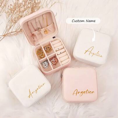 1 caixa de armazenamento de joias feminina personalizada com nome personalizado, caixa de armazenamento de joias de couro moderna e personalizada, presente de Natal requintado e memorável para a mãe no Dia das Mães, melhores amigas e aniversários. Rosa, branco, elegante, colorido, casual, compacto, simples, personalizado, único. Presentes ideais para namorada, mãe, família, amigos, filha, avós. Para aniversários, para o dia dos namorados, para o dia das mães, para aniversários, para formatura, para casamentos, para baile de formatura, material escolar, volta às aulas, presente escolar, para o escritório, para a escola, para a sala de aula, para presentes para professores, para a universidade, para colegas, para dormitórios, para professores, para meninos e meninas, para adolescentes, alunos do ensino fundamental, alunos do ensino fundamental, alunos do ensino médio, alunos do ensino médio, estudantes universitários, estudantes universitários, calouros, alunos do segundo ano, calouros,
