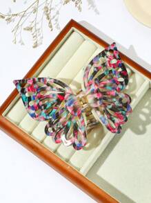 雙層印花蝴蝶髮爪，優雅且甜美的哥特風格，醋酸纖維大虛通雙層蝴蝶髮爪夾，馬尾髮夾，後頭髮夾，大髮爪髮夾 - 彩色 - 查看 9
