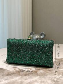 A Dark Green Sparkly Double-Sided Rhinestone And Crystal Decorated Clutch With Metal Crossbody Chain, Fashionable, Elegant And Suitable For Evening/Formal Events Tready Bride Bag, Perfect For Party, Wedding, Prom, Dinner/Banquet, Matching With Wedding Dress, Formal Dresses, Prom Dress, Birthday Dress, Party Dress, Essential Wedding Items, Perfectly Matching With Graduation Dress, Prom Dresses