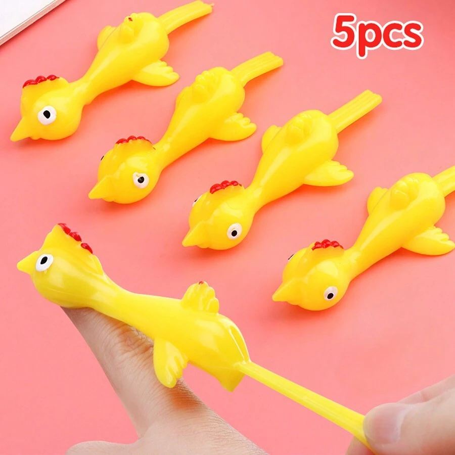 5PCS Tirapugni a lancio di tacchino, divertente fionda elastica pratica di pollo appiccicoso volante dita di uccello giocattolo adesivo, giocattolo divertente e bizzarro