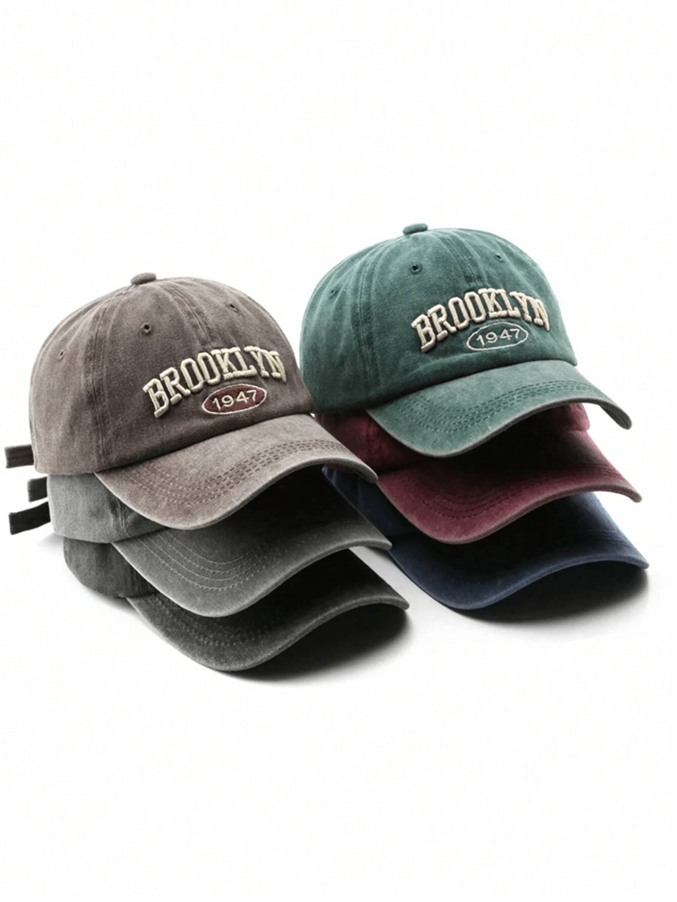 Mũ bóng chày đã giặt BROOKLYN1947 thêu cho nữ, Mũ thông thường chống nắng có thể điều chỉnh ngoài trời, Thích hợp cho du lịch xuân thu và kỳ nghỉ ở bãi biển, Mũ chống nắng nam với phong cách Y2K - Xám - Xem 1