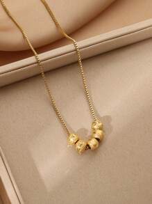 This Elegant And Sophisticated 18K Gold-Plated Stainless Steel Necklace Features Five Round Beads And Is Suitable For Women To Wear In Daily Life Or At Parties, Or As A Gift For Mother Day.
