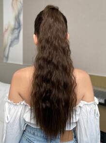 Corn Wave Ponytail Extension Clip in 22 Inch Long Wavy Curly Wrap Around Pony Tail Heat Resistant Synthetic Hairpiece for Women Natural black brown - Brown - View 2