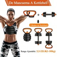AMIARYA Juego de Mancuernas y Pesas 7 en 1 Multiusos para Ejercicios en casa Juego de Mancuernas de 10 kg de Peso Ajustable con Platos de Pesas para Ejercicios, Pesas Rusas Para Gimnasio en Casa Oficina - Naranja - Ver 3