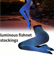 1pc Glow In The Dark Sexy Fishnet Stockings, Suitable For Bars, KTV White Stockings Fluorescent Sexy Stockings, Bar Flirty Leggings Neon Glow Party Outfit Halloween