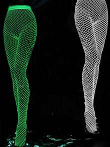 1pc Glow In The Dark Sexy Fishnet Stockings, Suitable For Bars, KTV White Stockings Fluorescent Sexy Stockings, Bar Flirty Leggings Neon Glow Party Outfit Halloween