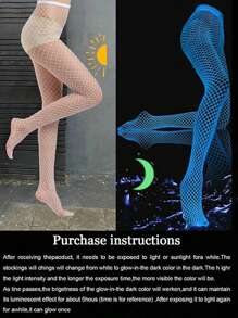 1pc Glow In The Dark Sexy Fishnet Stockings, Suitable For Bars, KTV White Stockings Fluorescent Sexy Stockings, Bar Flirty Leggings Neon Glow Party Outfit Halloween