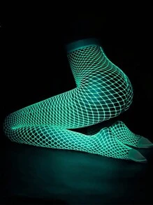 1pc Glow In The Dark Sexy Fishnet Stockings, Suitable For Bars, KTV White Stockings Fluorescent Sexy Stockings, Bar Flirty Leggings Neon Glow Party Outfit Halloween