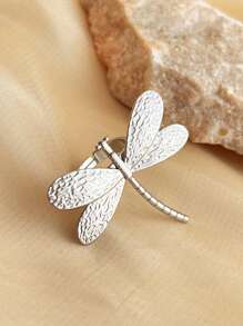 1pc Fashionable French-Style High-End Stainless Steel Ring Jewelry With Gold Plating And Silver Color, Insect-Themed Dragonfly Design, Adjustable Size, Suitable For Ladies, Mother Day, Teacher Day, Elegant And Charming Valentine Day Jewelry Hand Accessory Valentines