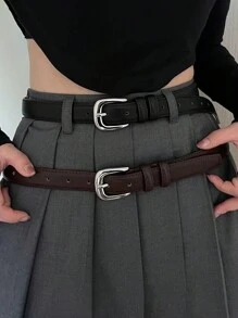 Cinto de Couro com Fivela de Prata Simples e de Alta Qualidade, Cinto Denim Decorativo Versão Coreana para Estudantes e Jovens, Outono, Halloween