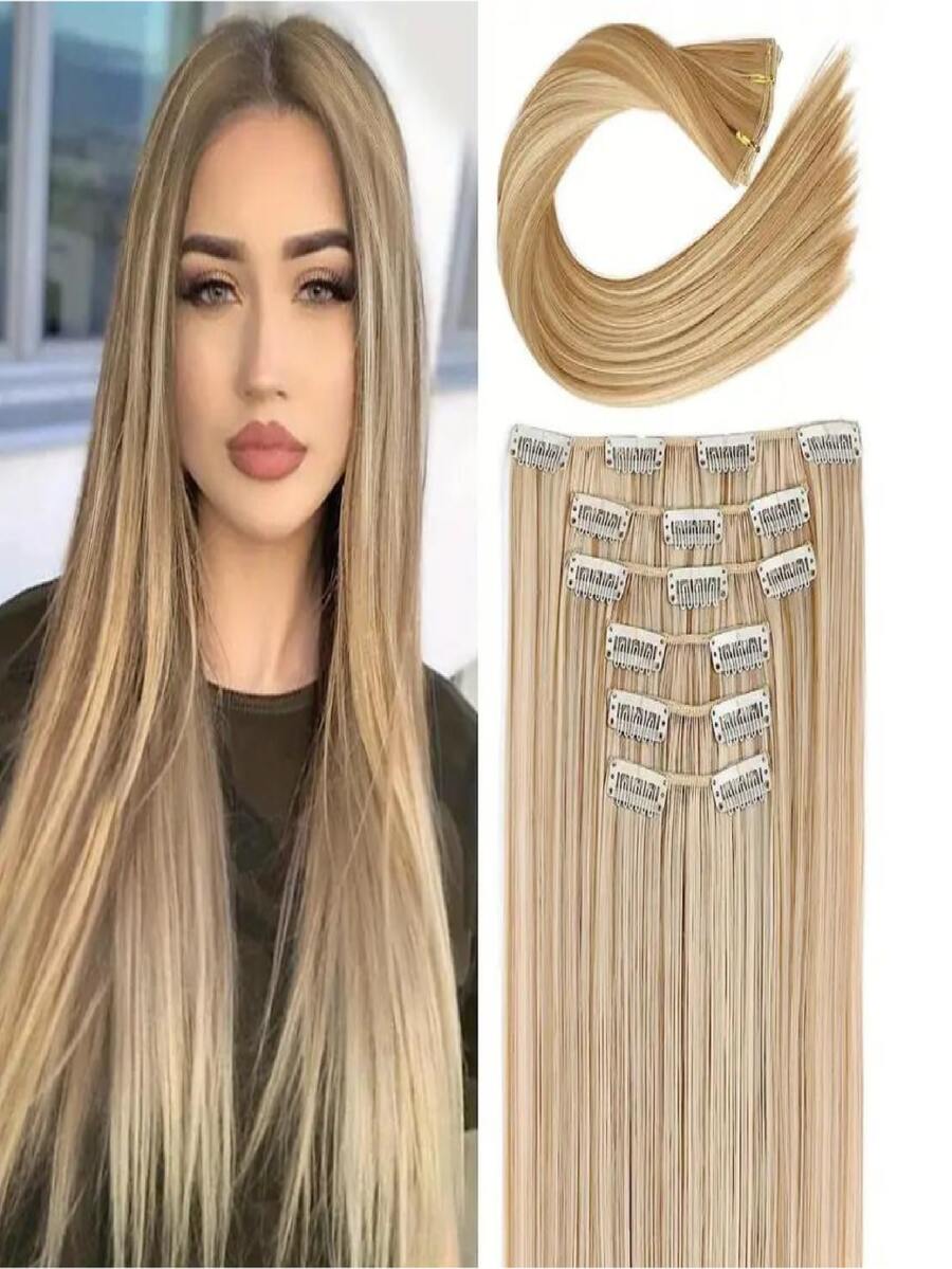 Natural Hair Extensions Clip Curtains 6 Pieces.