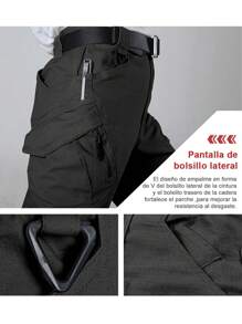 Pantalones Tácticos IX9 Hombre - Cintura Ajustable Elástico Impermeable, Verano 2025 - Transpirable Ultraligero, 12h Secado Rápido para Climas Cálidos, Multibolsillos para Camping o Urbanismo (Negro/Khaki) - Negro - Ver 4
