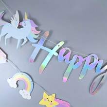 Dual Row Star Cloud Rainbow Unicorn Letter Hanging Flag, Children's Birthday Party Indoor Unicorn Series Decoration Banner Flag Baby Shower Easter Gift Things For Girls/Boys