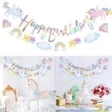 Dual Row Star Cloud Rainbow Unicorn Letter Hanging Flag, Children's Birthday Party Indoor Unicorn Series Decoration Banner Flag Baby Shower Easter Gift Things For Girls/Boys
