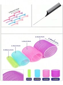 37件套自粘卷发器套装，包含24个不同尺寸的卷发器、12个发夹和1把梳子，适用于吹风造型。美发饰品，家居卧室装饰。 - 彩色 - 查看 4