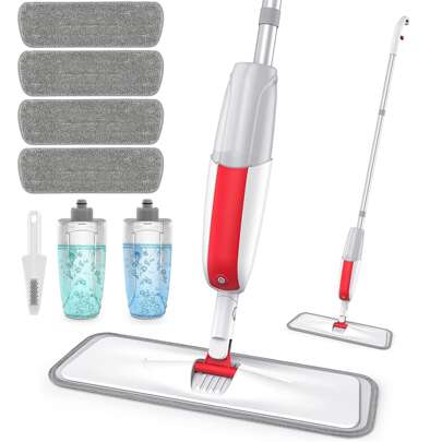 1set Microfiber Spray Mop For Hardwood Floor Cleaning, Floor Mop Dry Wet Dust Mop With 2 Refillable Bottle 4 Washable Reusable Mop Pads, Flat Kitchen Mop For Wood Hardwood Tile Vinyl Laminate