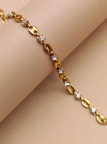 不鏽鋼咖啡豆造型鑲鑽手鐲，簡約風格豬鼻形手部裝飾 - 金黃色 - 查看 3