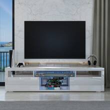 JOYSOURCE LED Floating TV Stand High Glossy For 55 Inch TV Modern Wood Entertainment Center Wall Mounted TV Stand Floating TV Shelf Media TV Console For Living Room Bedroom, Two Way To Use