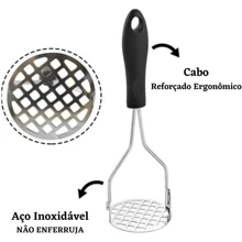 Stainless Steel Manual Ergonomic Potato And Vegetable Masher With Heat-Resistant Plastic Handle - Black - View 4