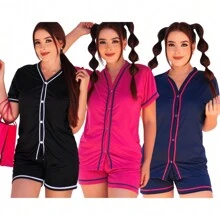 Women Pajama Sets - 黑色 - 查看 2