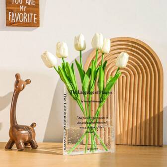 1pc Transparent Acrylic Book-Shaped Flower Vase, Minimalist Room Decoration, Artistic And Cultural Style Decorative Flower Vase, Suitable For Bedroom, Living Room, Home, Office Decor Gifts Birthday Graduation