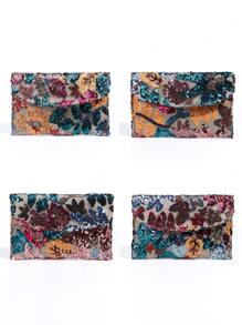 Willekeurig gesneden glitter paillettenborduurwerk envelop clutch tas voor dames, modieuze 3D kralen bloem applique feesthandtas - Veel kleurig - Bekijken 2