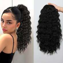 DZfirst Pferdeschwanz-verlängerung, Kordelzug, Lockiger, Gewellter Pferdeschwanz Für Künstlichen Clip-in-pferdeschwanz, Schwarzes, 18 Zoll Großer, Synthetischer, Langer, Lockiger, Flauschiger Pferdeschwanz Für Den Täglichen Gebrauch