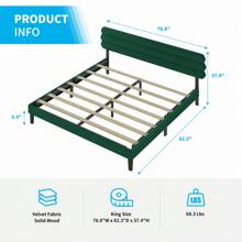 Mjkone King/Queen/Full Size Bed Frame| Fabric Padded Bedroom Furniture| Upholstered Bed Frame With Velvet Tufted Headboard Green/Dark Grey/Light Grey