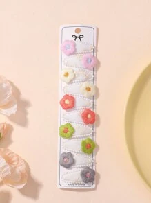 bilicaca Set Of 10 Mini Fresh Embroidery Hair Clips, Macaron Colored Fabric Edges - Multicolor - View 11