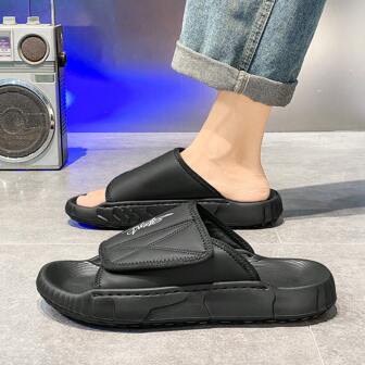 男士皮質拖鞋，純色簡約風格，輕便耐磨的室內外時尚家居鞋