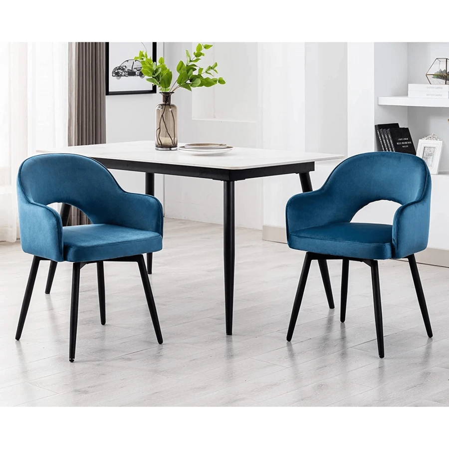 WAHSON OFFICE CHAIRS 2PCS Wahson Velvet Dining Chair Kitchen Chair With Metal Legs, Living Room Chair For Bedroom/Restaurant - 藍色 - 查看 1