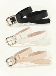 3 piezas Cinturón de cuero con hebilla cuadrada, adecuado para vestidos, camisetas, pantalones casuales, diseño elegante y de moda para mujeres en otoño, Halloween