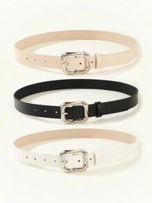 3 piezas Cinturón de cuero con hebilla cuadrada, adecuado para vestidos, camisetas, pantalones casuales, diseño elegante y de moda para mujeres en otoño, Halloween