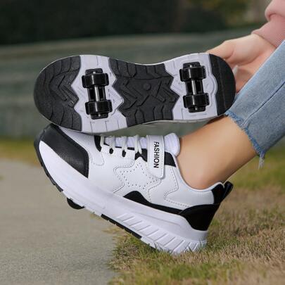 PHTEER New Rollerskating Shoes For Men, Women & Youth - 4-Wheel Detachable Rollers, Sports Skate Shoes For Students, Campus Leisure Outdoor All-Purpose Ice Skating