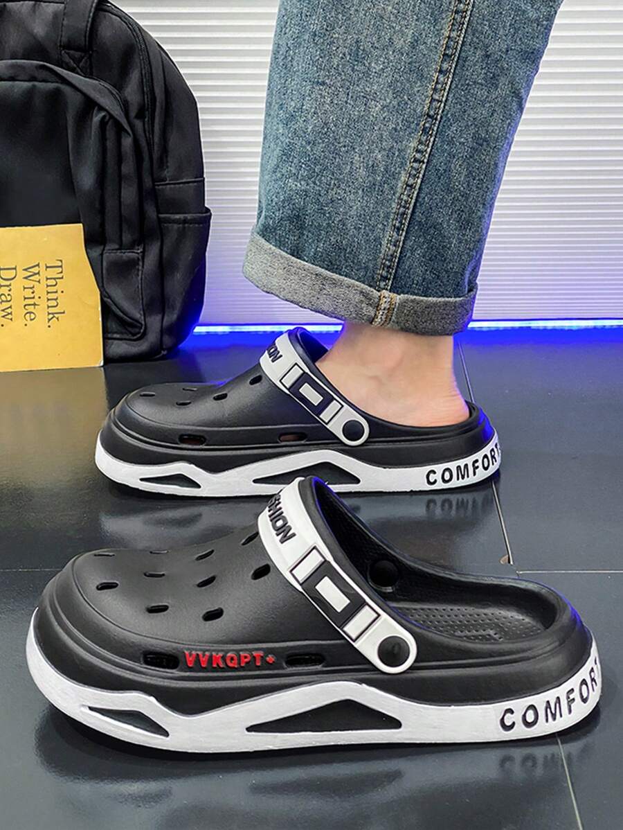 Men EVA Thick-Soled Comfortable Breathable Hollow-Out Shoes With Fashionable Style For Two-Way Wearing, Suitable For Going To The Beach And Casual Occasions In Summer