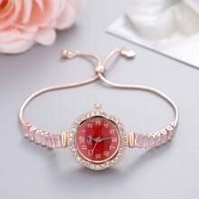 2023新款休閒時尚女士手鍊手錶，可愛的圓形小錶盤，鑲有水晶的手錶帶，女士手環手錶，合金石英手錶，禮物 - 玫瑰金 - 查看 26