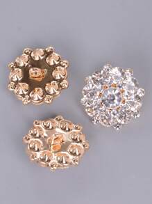 3pcs/Set Double-Layered Rhinestone Flower Shaped Metal Buttons, DIY Clothing & Accessories Decorative Sewing Buttons For Cardigan, Coat, Jacket, Suit, Hat, Gift Box, Bouquets - White - View 4
