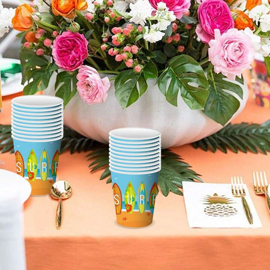 Hawaiian Paper Cup 20pcs, Summer Hawaiian Beach Party Decor Surf Theme ...