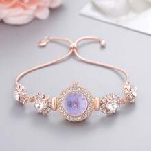 2023新款休閒時尚女士手鍊手錶，可愛的圓形小錶盤，鑲有水晶的手錶帶，女士手環手錶，合金石英手錶，禮物 - 玫瑰金 - 查看 25