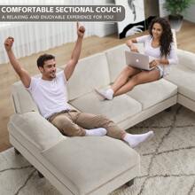 Furmax Modern U-Shape Sectional Sofa, Corduroy Modular Couch, Oversized Sofa With Chaise For Living Room - 米色 - 查看 3